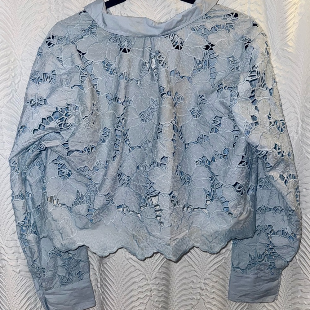 L'AGENCE Sky Blue Lace Button-Down Shirt - Picture 3 of 4